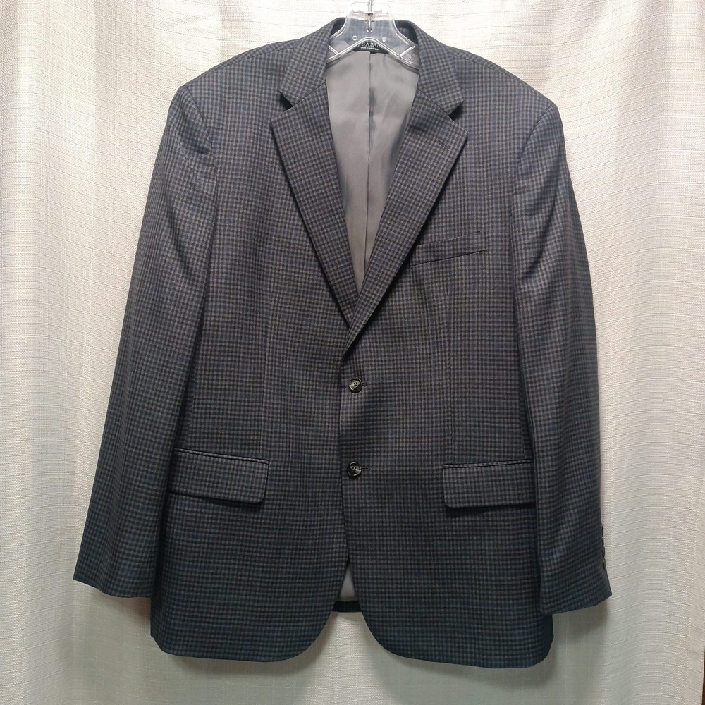 Jos A Bank Traditional Fit Blue Gray Gingham Plaid Blazer Mens 42R Wool Sport